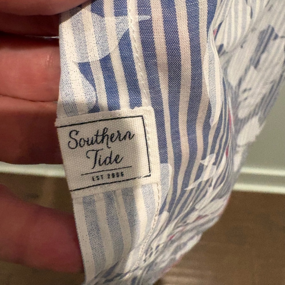 Southern Tide Cabana Cover Up Shirtdress Medium Blue White‎ Floral Stripe Beach - Picture 7 of 15
